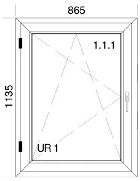 Finestra PVC  86,5 x 113,5 cm Battente/Ribalta Aluplast Ideal 4000