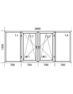 Finestra PVC 280 x 135 cm Fissa | Battente/Ribalta Aluplast Ideal 4000 2