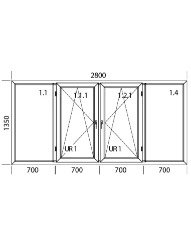 Finestra PVC 280 x 135 cm Fissa | Battente/Ribalta Aluplast Ideal 4000