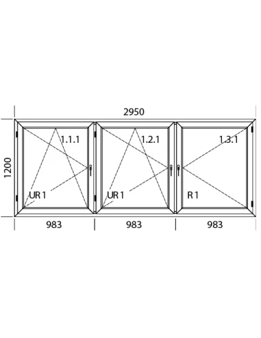 Finestra PVC 295 x 120 cm Battente/Ribalta | Battente Aluplast Ideal 4000