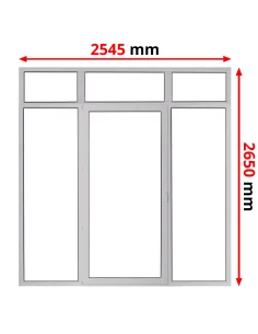 Porta finestra in PVC 2545 x 2650 mm Fissa + Battente/Ribalta + Fissa con sopraluce