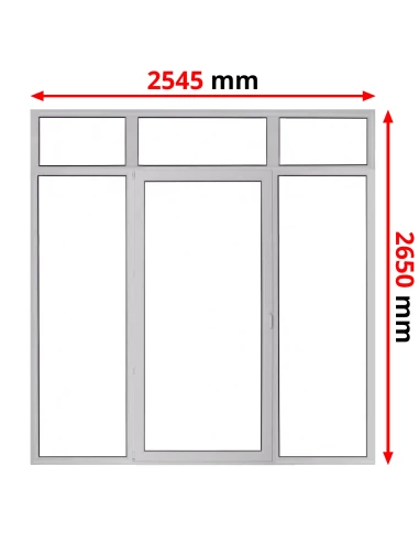Porta finestra in PVC 2545 x 2650 mm Fissa + Battente/Ribalta + Fissa con sopraluce