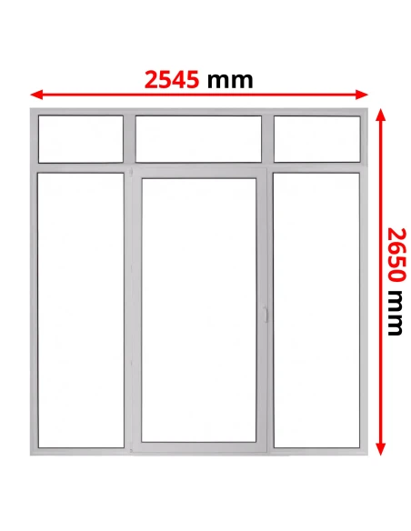 Porta finestra in PVC 2545 x 2650 mm Fissa + Battente/Ribalta + Fissa con sopraluce