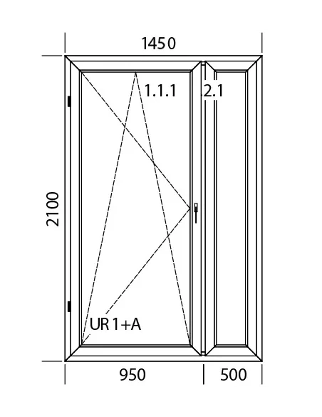Porta finestra in PVC 145 x 210 cm Battente/Ribalta + Fissa