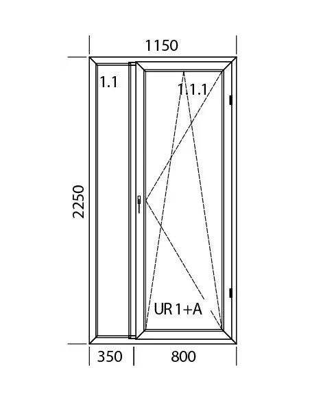 Porta finestra in PVC 115 x 225 cm Fissa + Battente/Ribalta
