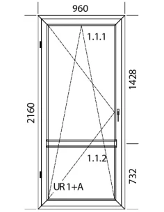 Porta finestra in PVC 96 x 216 cm Battente/Ribalta 2