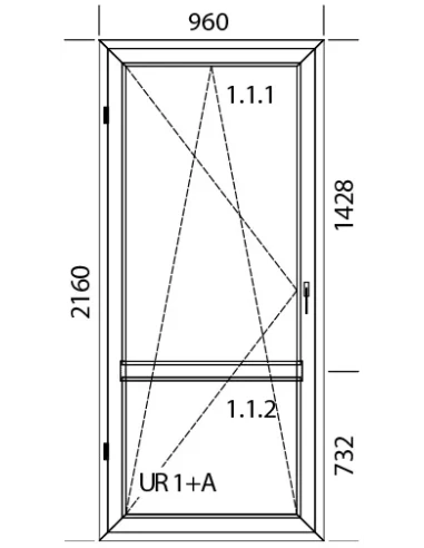 Porta finestra in PVC 96 x 216 cm Battente/Ribalta