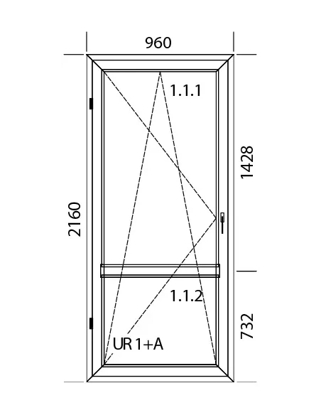 Porta finestra in PVC 96 x 216 cm Battente/Ribalta