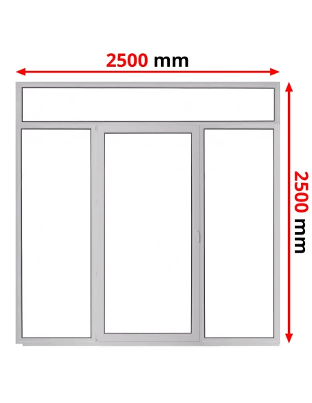 Porta finestra in PVC 2500 x 2500 mm Fissa + Battente/Ribalta + Fissa con sopraluce