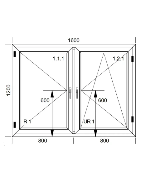 Finestra PVC 160x120 cm Battente + Battente/Ribalta Aluplast Ideal 8000