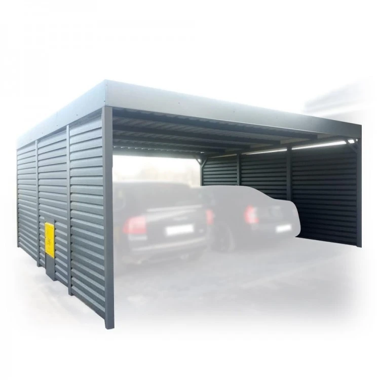 Tettoia per auto Carport in Acciaio 6x6m con pareti 6+0