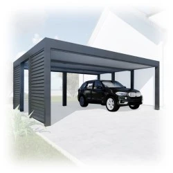 Tettoia per auto Carport in Acciaio 6x6m con pareti 2+0