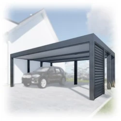 Tettoia per auto Carport in Acciaio 6x6m con pareti 1+0