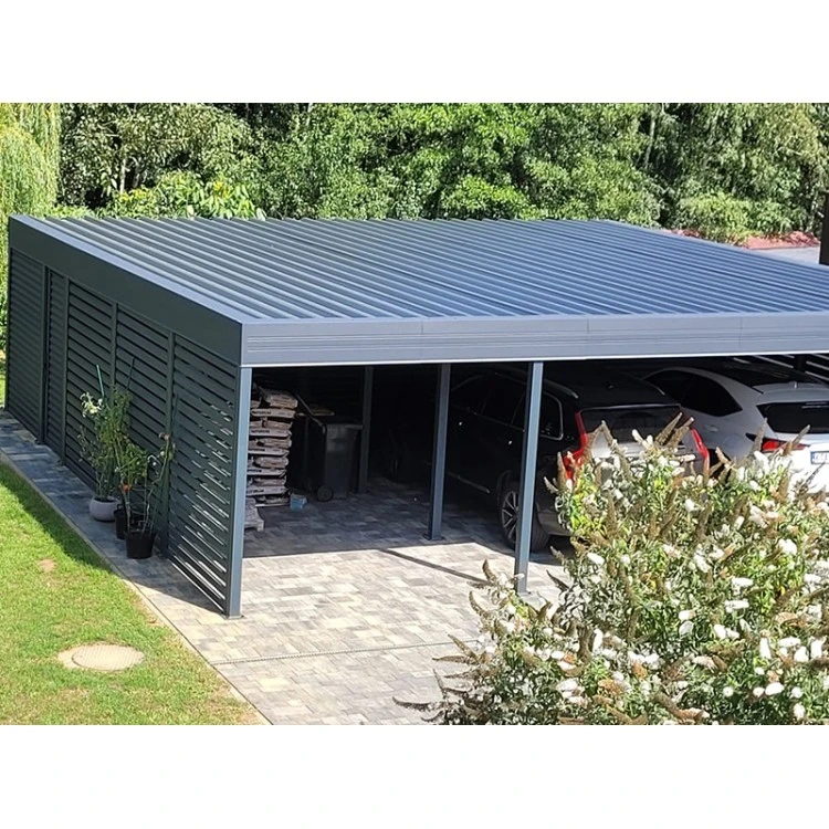 Tettoia per auto Carport in Acciaio 6x6m con pareti 1+0