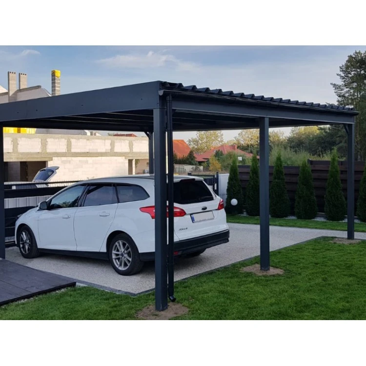 Tettoia per auto Carport in Acciaio 6x6m con pareti 1+0