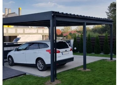 Tettoia per auto Carport in Acciaio 6x6m con pareti 1+0