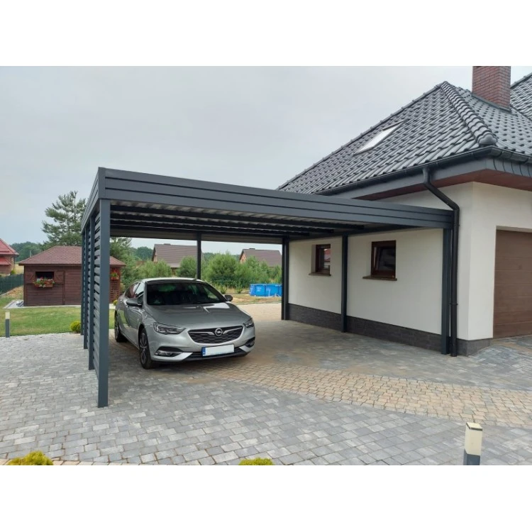 Tettoia per auto Carport in Acciaio 6x6m con pareti 1+0