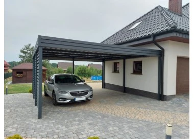 Tettoia per auto Carport in Acciaio 6x6m con pareti 1+0