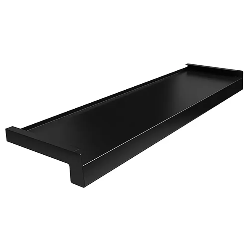 Davanzale in alluminio colore Nero RAL 9005 con dati tecnici relativi a dimensioni, materiale e applicazione.
