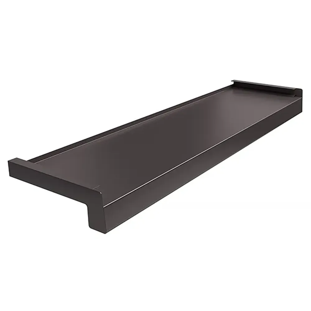 Davanzale in alluminio colore Marrone RAL 8019 con dati tecnici relativi a dimensioni, materiale e applicazione.