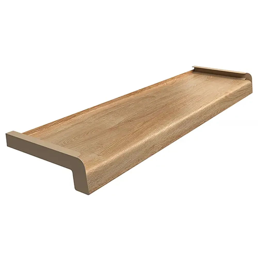 Davanzale esterno in acciaio laminato colore Rovere Naturale con tappi laterali