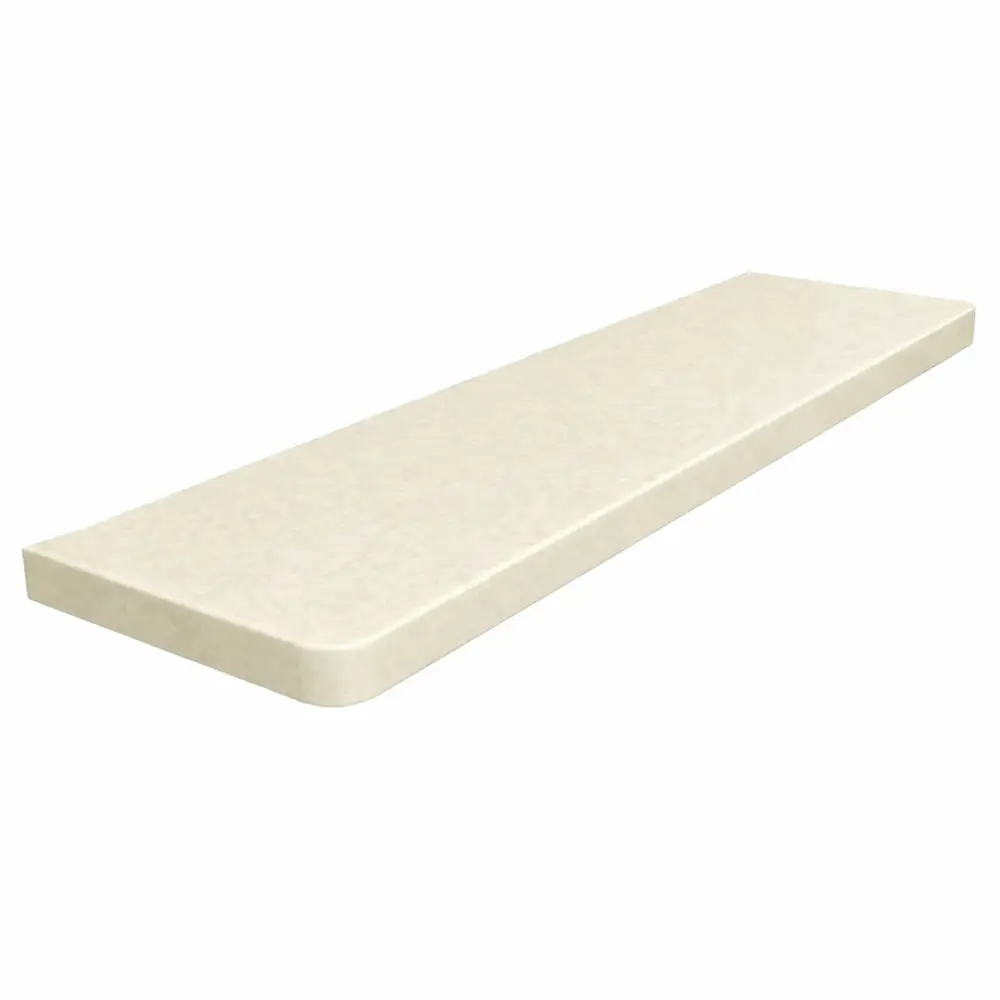 Davanzale interno in MDF laccato colore Effetto Perla, con angoli arrotondati &ndash; vista del prodotto con tabella dei dati tecnici.