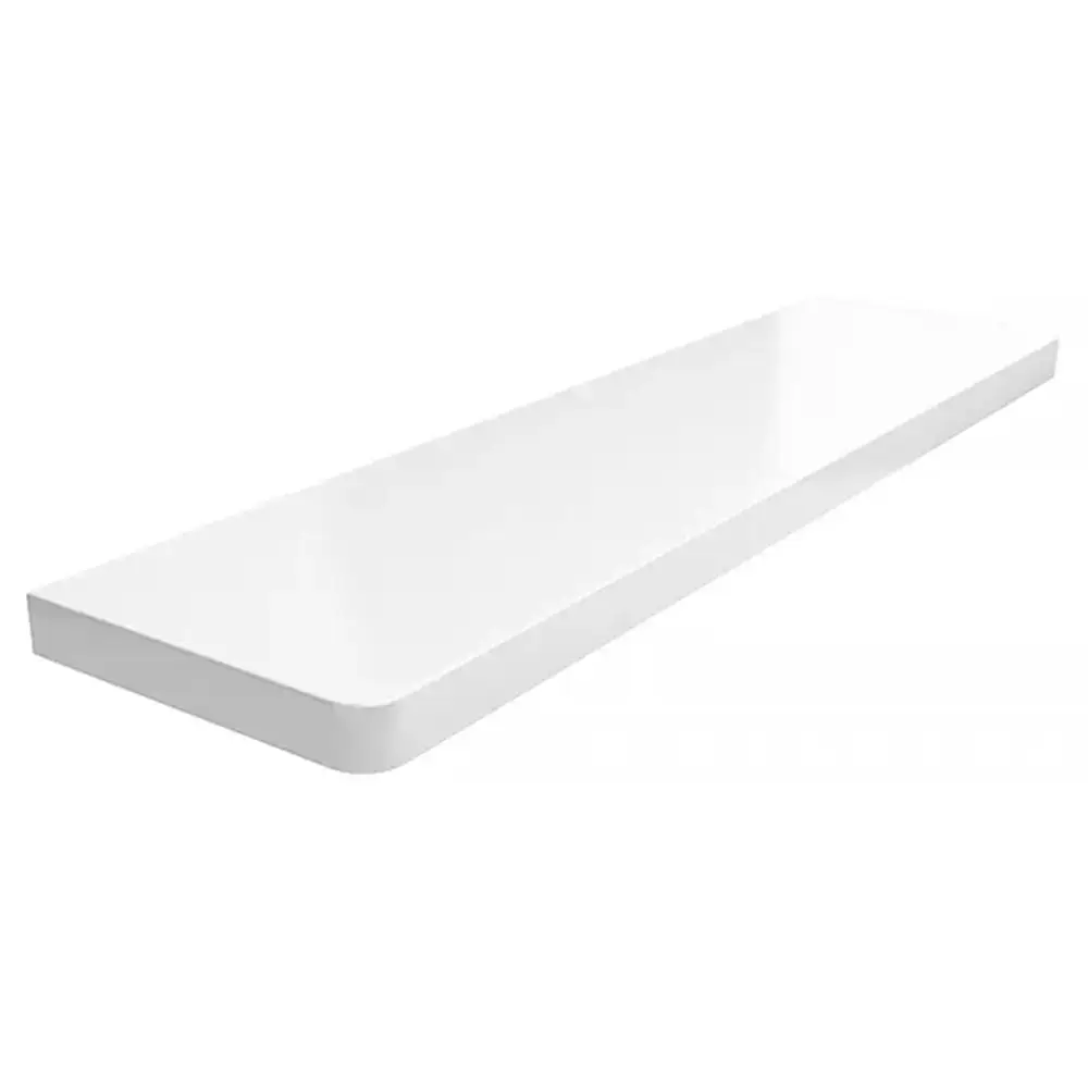 Davanzale interno in MDF laccato colore Bianco Lucido, con angoli arrotondati &ndash; vista del prodotto con tabella dei dati tecnici.