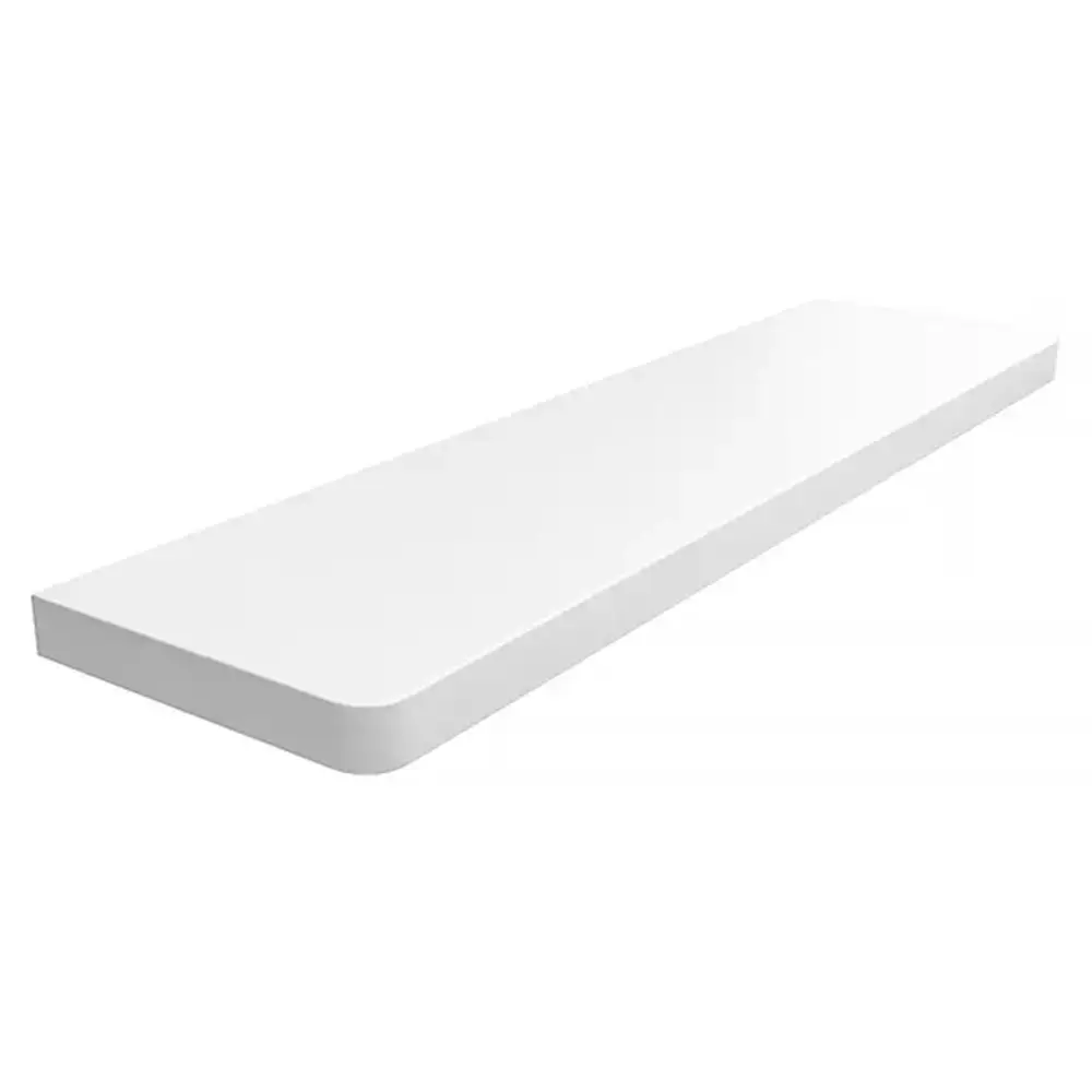 Davanzale interno in MDF laccato colore Bianco Opaco, con angoli arrotondati &ndash; vista del prodotto con tabella dei dati tecnici.