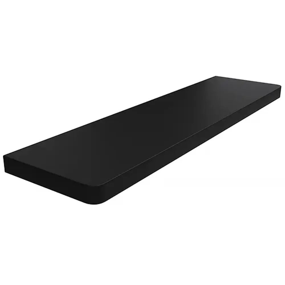 Davanzale interno in MDF laminato colore Nero, con angoli arrotondati - vista del prodotto con tabella dei dati tecnici.