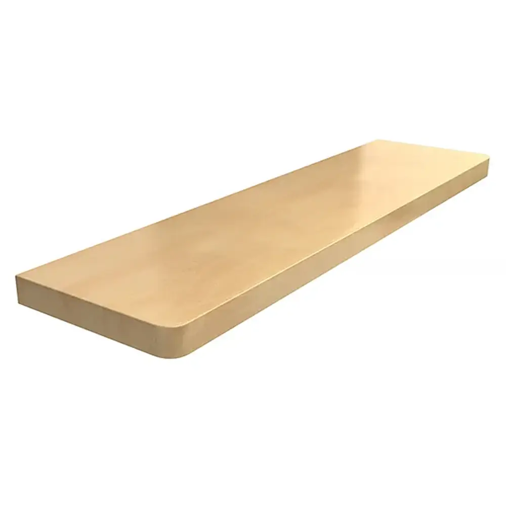 Davanzale interno in MDF laminato colore Effetto Marmo Lucido, con angoli arrotondati - vista del prodotto con tabella dei dati tecnici.