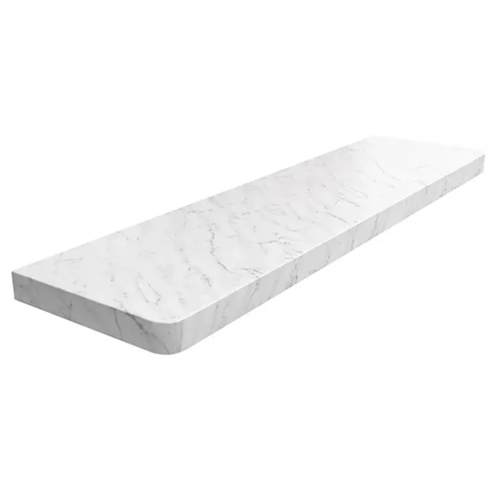 Davanzale interno in MDF laminato colore Marmo, con angoli arrotondati - vista del prodotto con tabella dei dati tecnici.