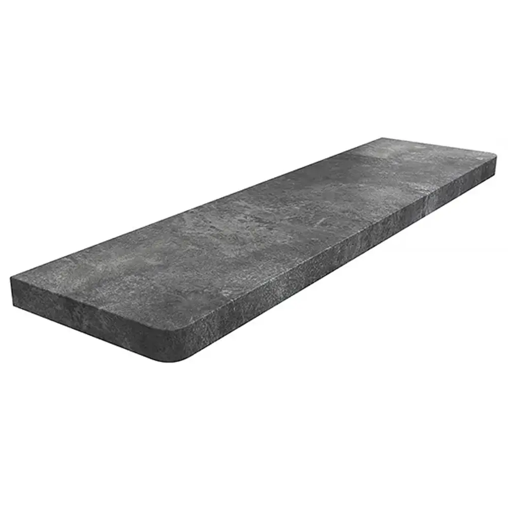 Davanzale interno in MDF laminato colore Pietra, con angoli arrotondati - vista del prodotto con tabella dei dati tecnici.