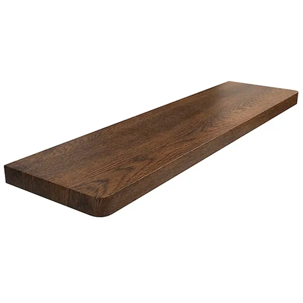 Davanzale interno in MDF laminato colore Noce, con angoli arrotondati - vista del prodotto con tabella dei dati tecnici.