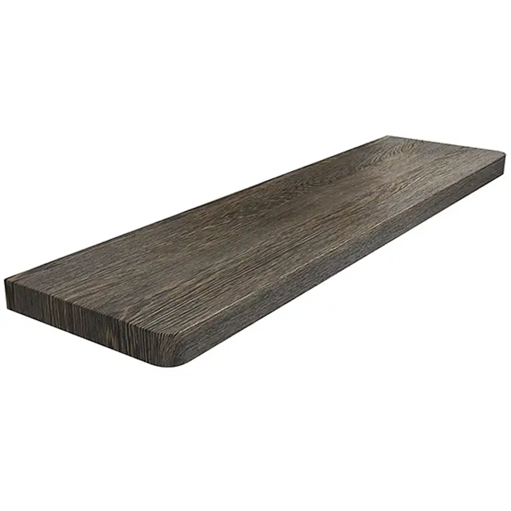 Davanzale interno in MDF laminato colore Weng&eacute; Effetto Tavola, con angoli arrotondati - vista del prodotto con tabella dei dati tecnici.