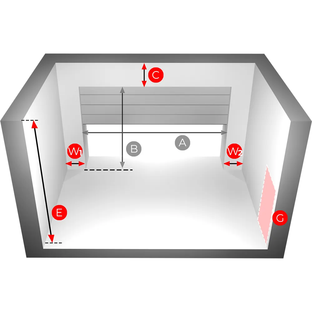 Disegno tecnico che mostra la misurazione dell'apertura del garage