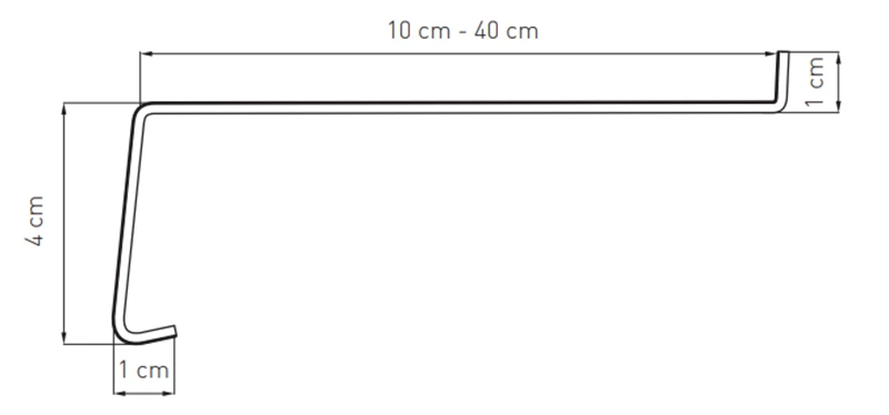 Disegno tecnico del davanzale in alluminio con dimensioni indicate (profondit&agrave; 10&ndash;40 cm, altezza 4 cm).