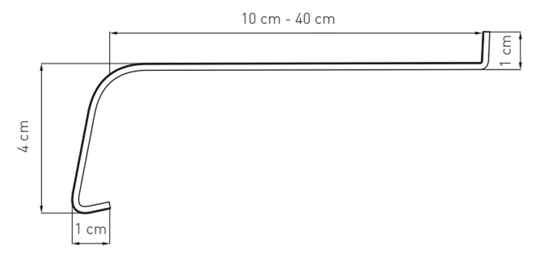 Disegno tecnico del davanzale in alluminio Softline con dimensioni indicate (profondità 10–40 cm, altezza 4 cm).