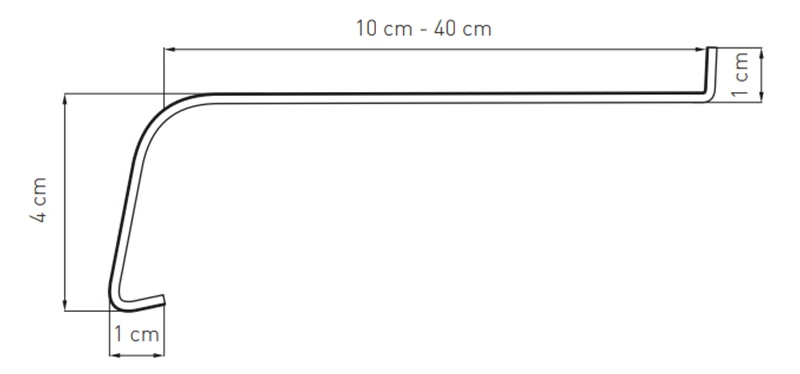 Disegno tecnico del davanzale in acciaio Softline (10–40 cm) con descrizione della struttura durevole in acciaio zincato, progettata per uso esterno.