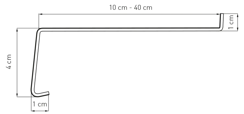 Schema tecnico del davanzale esterno in acciaio con dimensioni e profilo gocciolatoio per lo scarico dell’acqua.